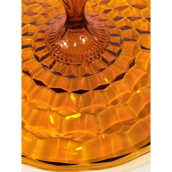 Amber Serving Tray With Handle | Indiana Colony Cubist Bube Diamond Pattern 12" - Picture 14 of 16